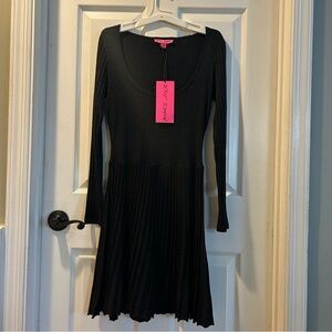 Betsey Johnson Metallic Black Fit and Flare Long Sleeve Dress